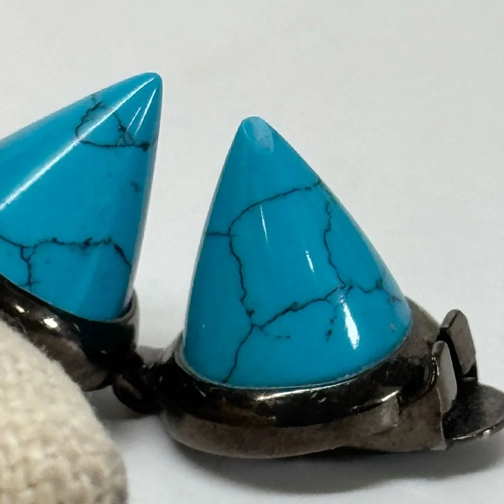 Eddie Borgo Turquoise Cone Bracelet Gunmetal Black Sterling Silver - Picture 11 of 14